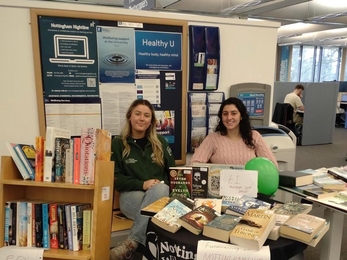 Students selling used books as a fundraiser