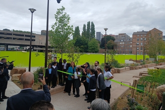 Cutting the ribbon at the opening of Nottingham's Green Heart