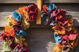 An example of a colourful rag wreath