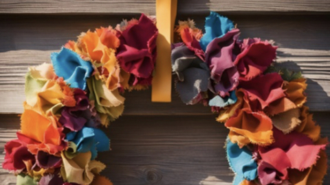 An example of a colourful rag wreath