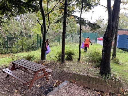 Litter picking in progress in park