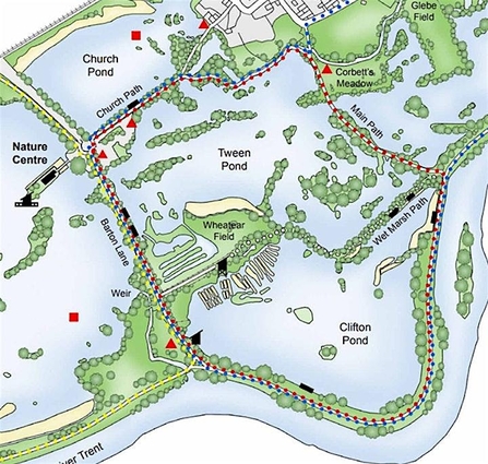 Map of route for Nature Spotting walk around Attenborough Nature Reserve