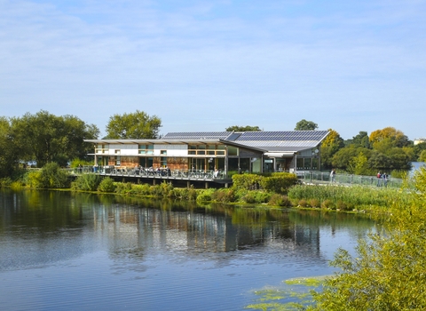 Visitor centre from bridge at Attenborough Nature Reserve